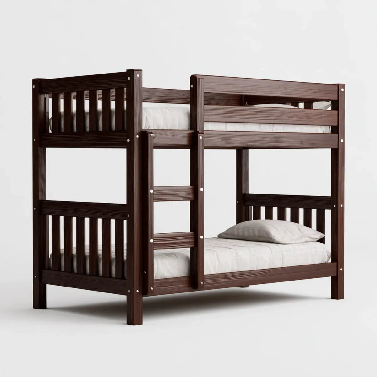 Lit superposé enfant en bois massif brun foncé 90 x 190 cm rectangulaire 2 couchages