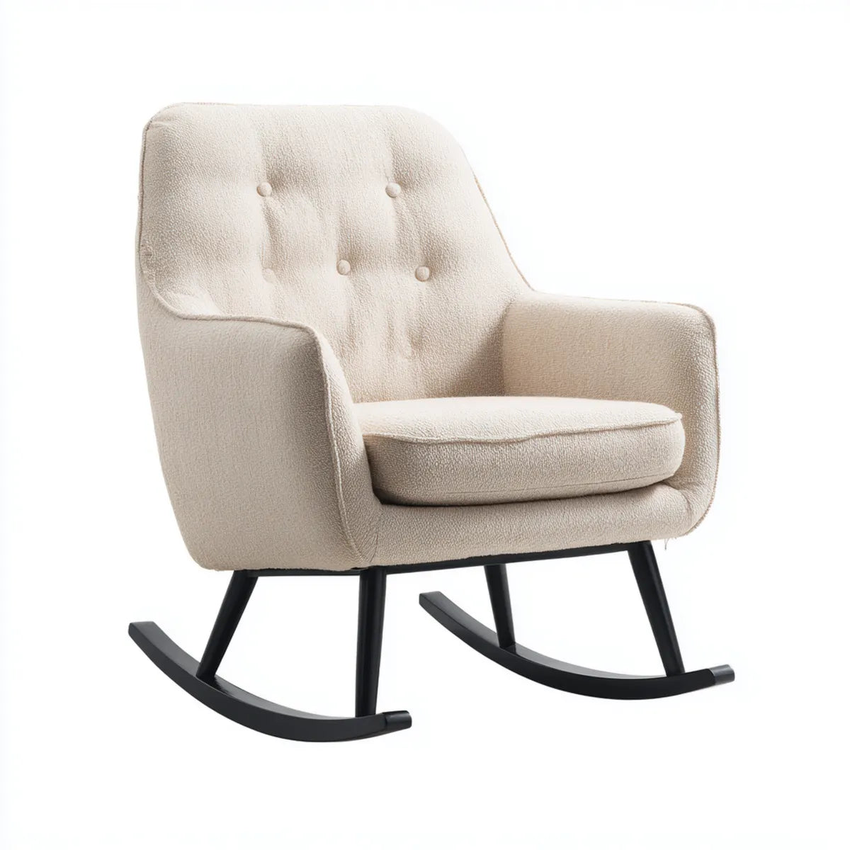 Fauteuil à bascule écru 78 x 88 x 98 cm en polyester bouclette et acier noir