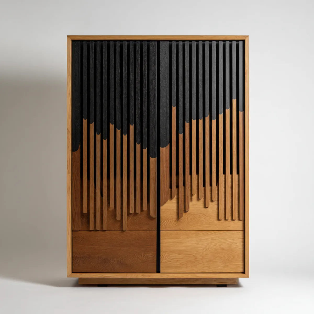 Armoire de chambre 2 portes en chêne naturel et noir 100 x 60 x 200 cm rectangulaire