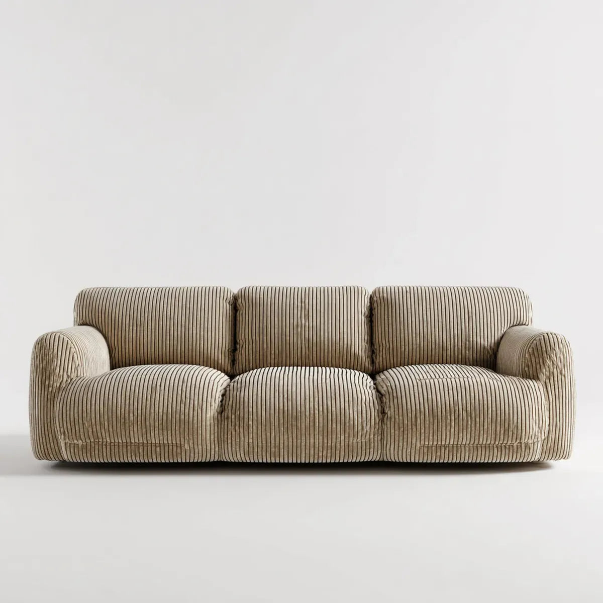 Canapé droit 3 places beige en velours côtelé polyester 220 x 95 x 82 cm