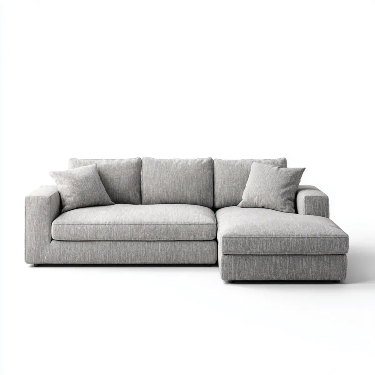Canapé d'angle 4 places gris clair avec méridienne droite 250 x 160 x 85 cm en polyester forme L