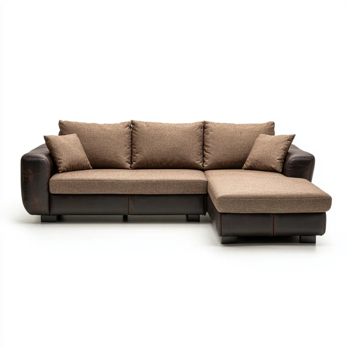Canapé d'angle 4 places marron en cuir synthétique et polyester 260 x 165 x 85 cm