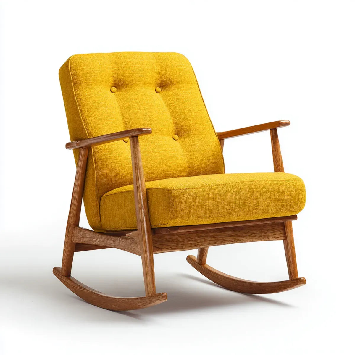 Fauteuil à bascule jaune moutarde en polyester et bois d'hévéa massif 70 x 85 x 95 cm