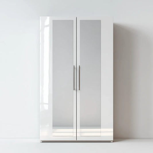 Armoire de chambre 2 portes miroir blanc brillant 80 x 52 x 180 cm panneaux MDF rectangulaire