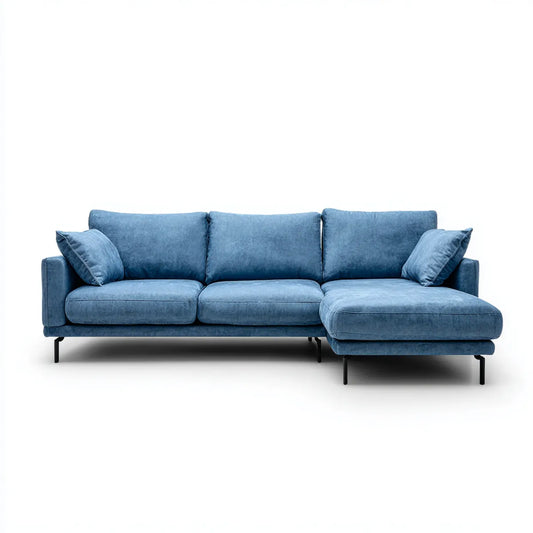 Canapé d'angle droit 4 places bleu 280 x 160 x 85 cm en velours polyester