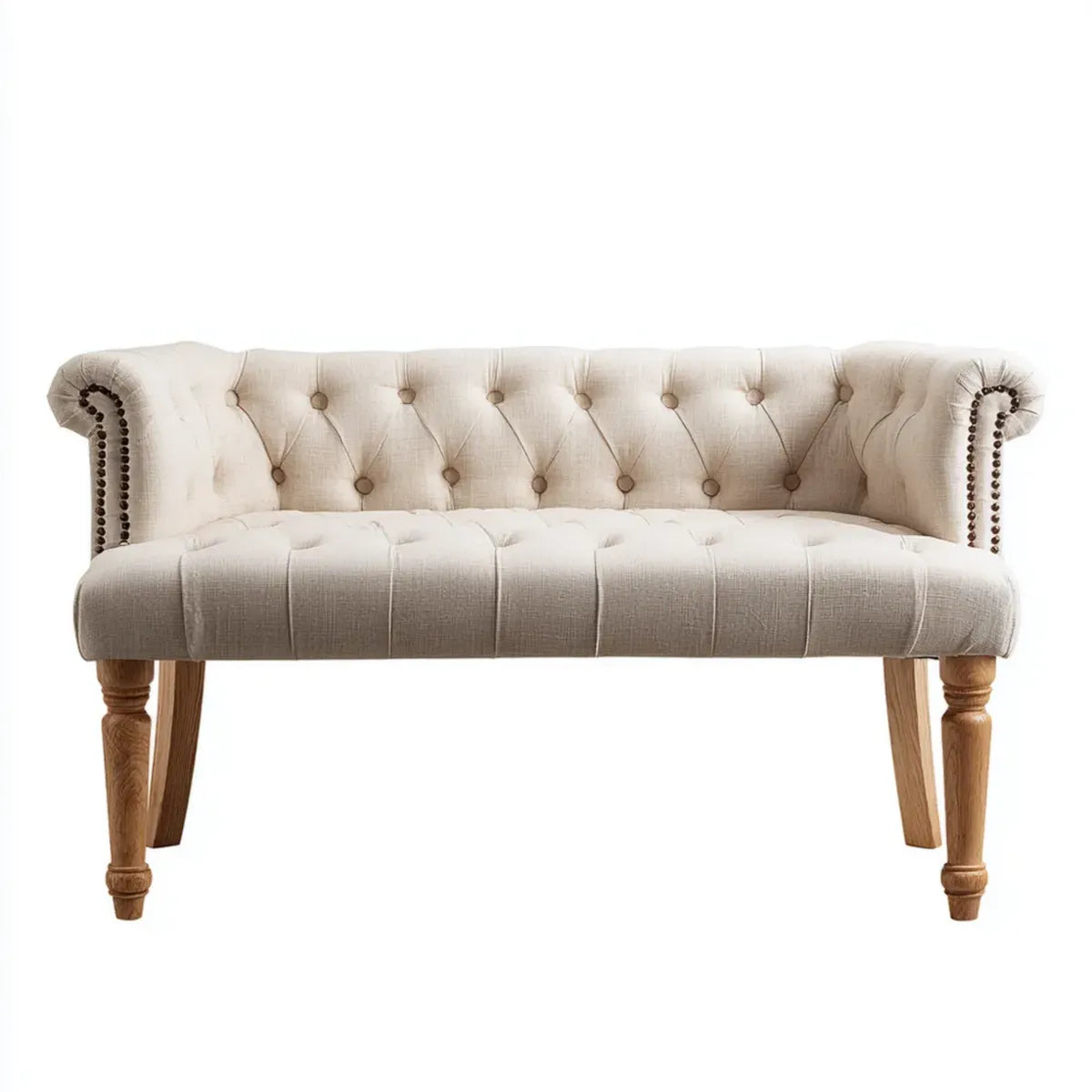 Canapé 2 places Chesterfield beige capitonné en polyester 130 x 75 x 83 cm