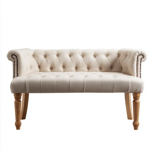 Canapé 2 places Chesterfield beige capitonné en polyester 130 x 75 x 83 cm