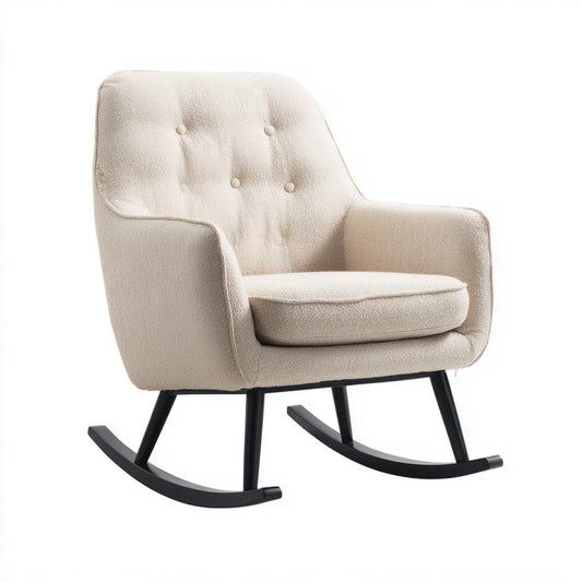 Fauteuil à bascule écru 78 x 88 x 98 cm en polyester bouclette et acier noir