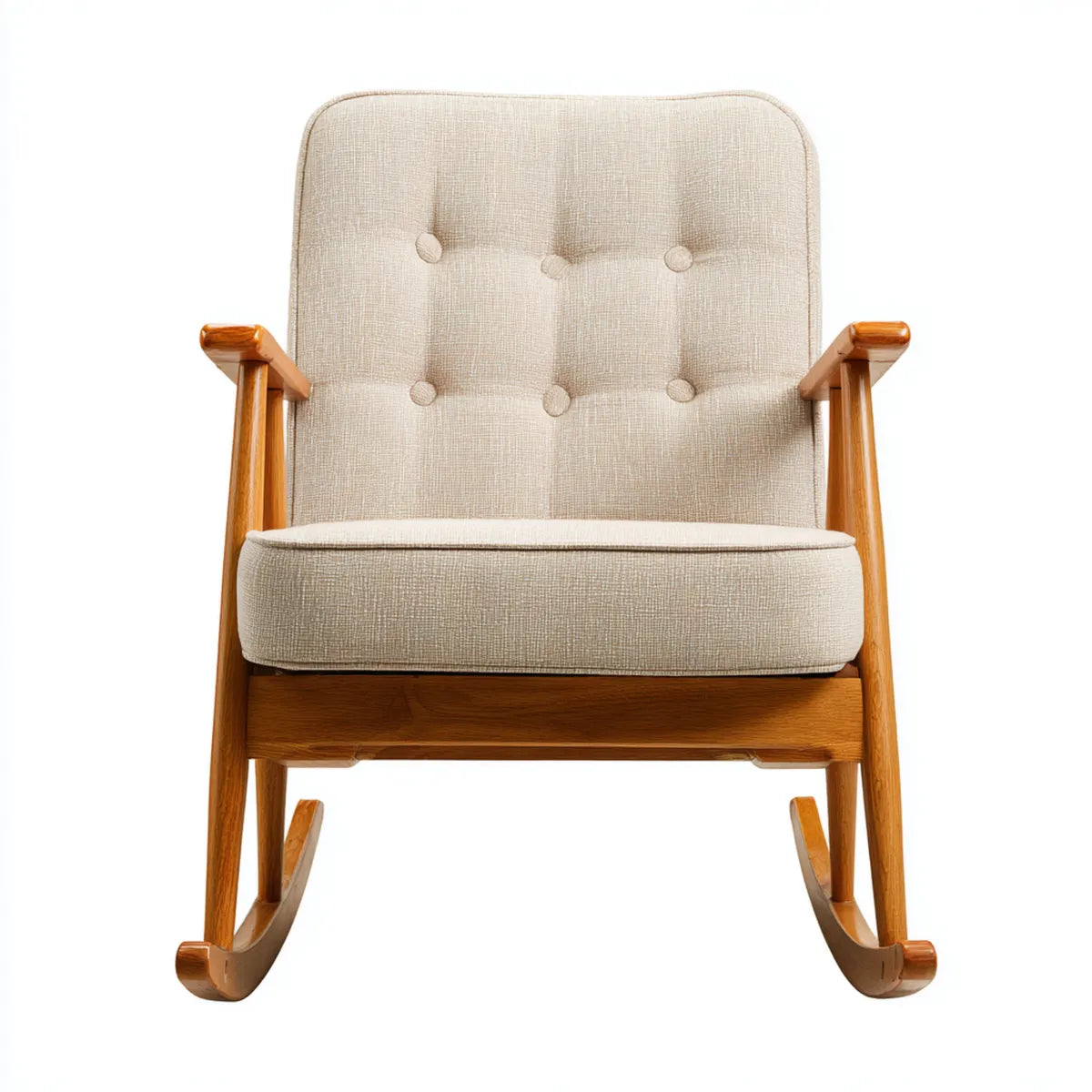 Fauteuil à bascule beige en bois d'hévéa massif et polyester 66 x 85 x 100 cm