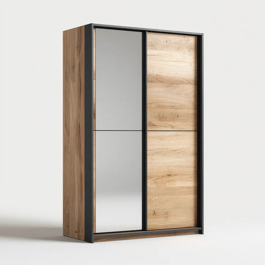 Armoire à portes coulissantes chêne naturel noir 120 x 60 x 200 cm panneaux de particules mélaminés rectangulaire