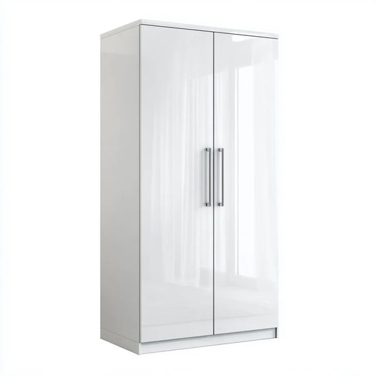 Armoire de chambre 2 portes blanche brillante en panneaux de particules 80 x 52 x 180 cm rectangulaire