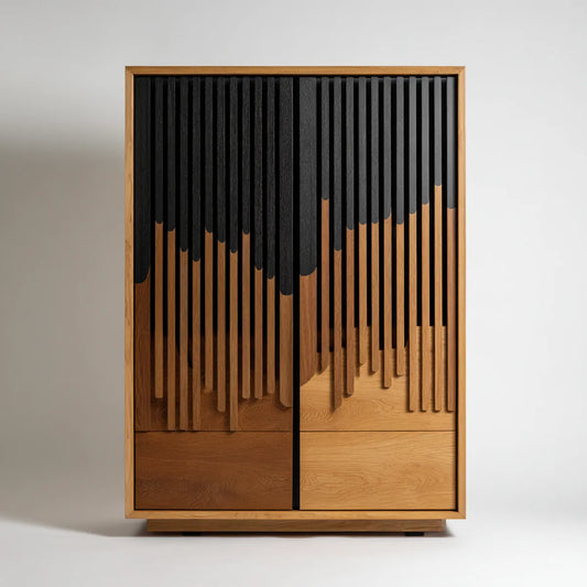 Armoire de chambre 2 portes en chêne naturel et noir 100 x 60 x 200 cm rectangulaire