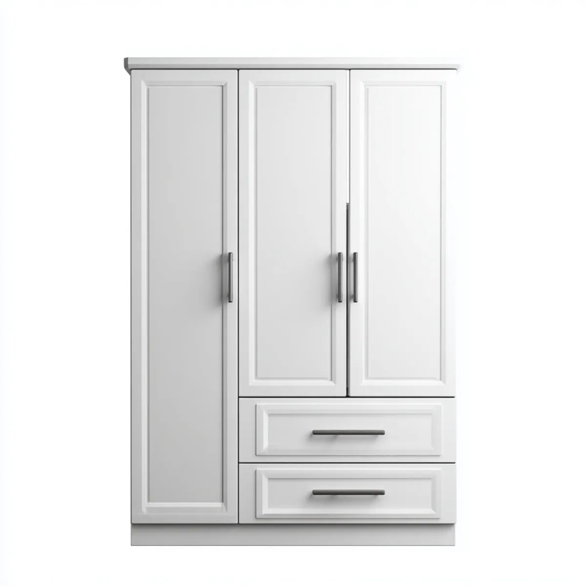 Armoire de chambre 3 portes 2 tiroirs blanche 120 x 52 x 180 cm en panneaux de particules rectangulaire