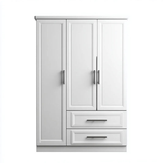 Armoire de chambre 3 portes 2 tiroirs blanche 120 x 52 x 180 cm en panneaux de particules rectangulaire