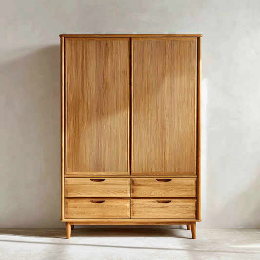 Armoire de chambre 2 portes 4 tiroirs chêne naturel 120 x 55 x 190 cm en chêne massif rectangulaire