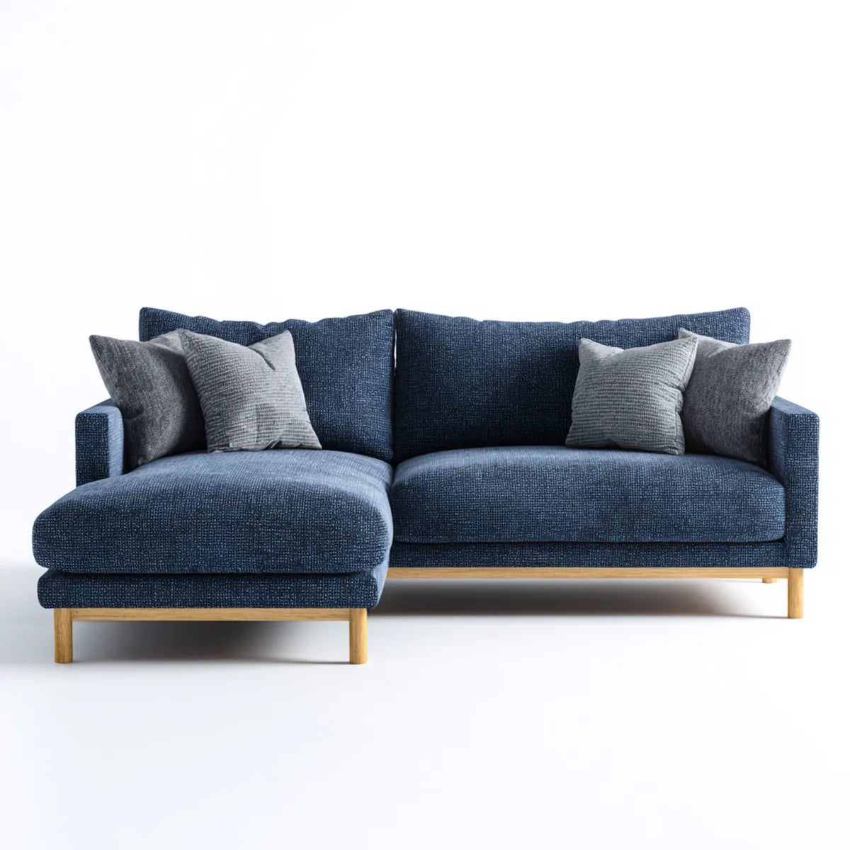 Canapé d'angle 3 places avec méridienne gauche bleu marine 240 x 160 x 85 cm en polyester et bois massif