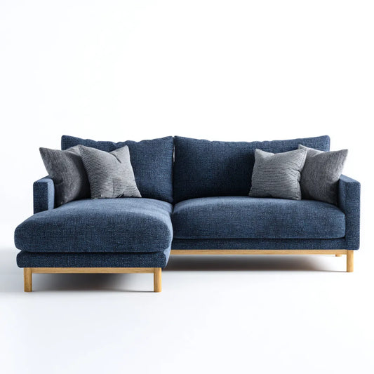 Canapé d'angle 3 places avec méridienne gauche bleu marine 240 x 160 x 85 cm en polyester et bois massif